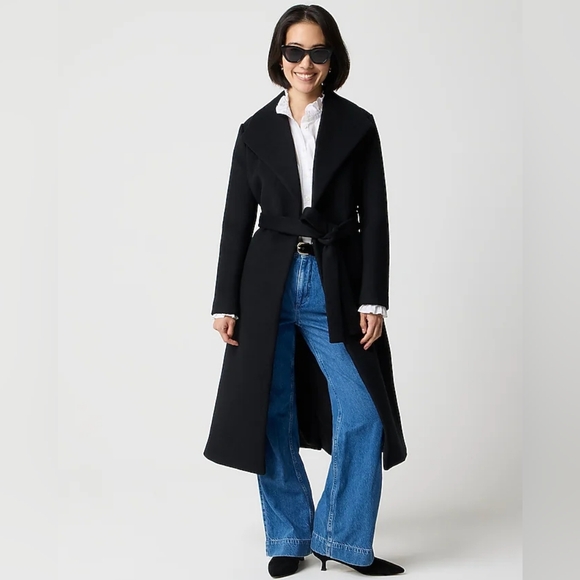 NWT J.Crew Women Black Belted Wool-Blend Coat Size 6 - Picture 2 of 6
